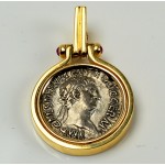 Ancient Roman Silver Denarius Trajan A.D. 98-117 in Solid 14kt Gold Pendant